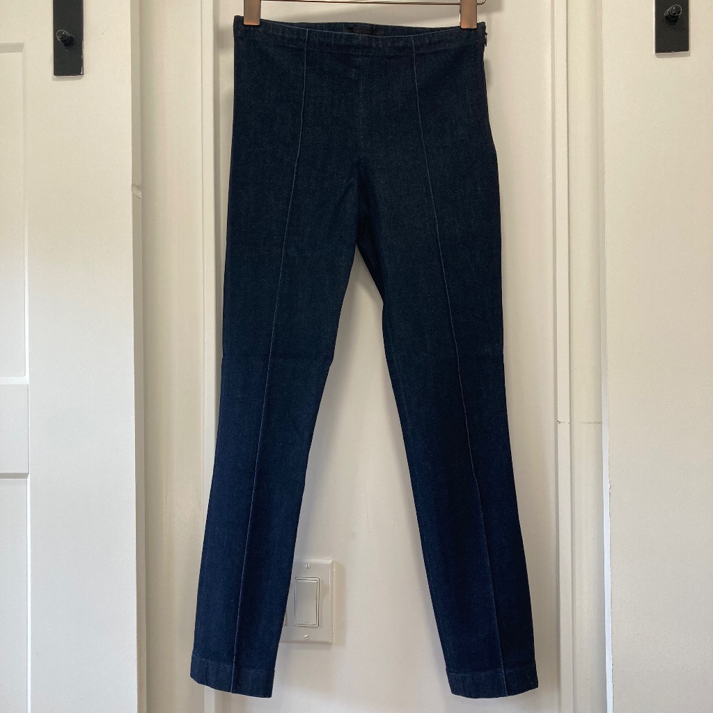 The Row Side Zip Pintuck Skinny Ankle Trouser Jean Dark Blue Denim Size Xs